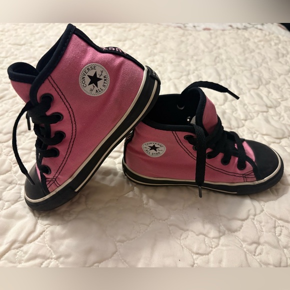 Converse Kids Black and Pink High-Top Sneakers - Picture 1 of 7